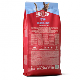 Супер премиум суха храна за кастрирани котки Carnilove ACTIVE Salmon & Turkey с 26% прясна сьомга и пуешко месо 400гр